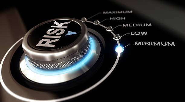 Risk-control with options from minimum to maximum Switch button positioned on the word minimum, black background and blue light. Conceptual image for illustration of Risk management or assessment. risk stock pictures, royalty-free photos & images