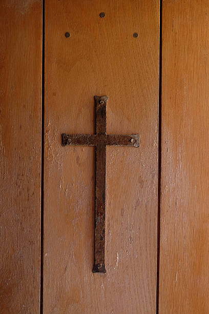 istock Holy Cross on the old door 465902614