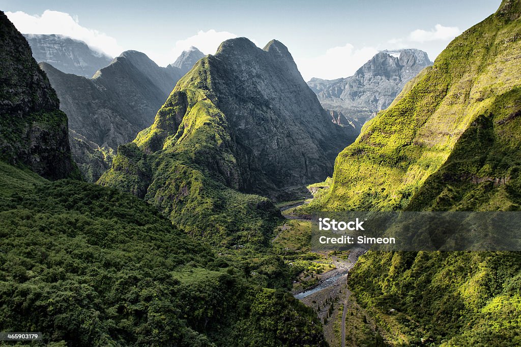 Entry in Mafate Cirque Beautiful Landscapre in Mafate Cirque, Reunion Island Réunion - French Overseas Territory Stock Photo