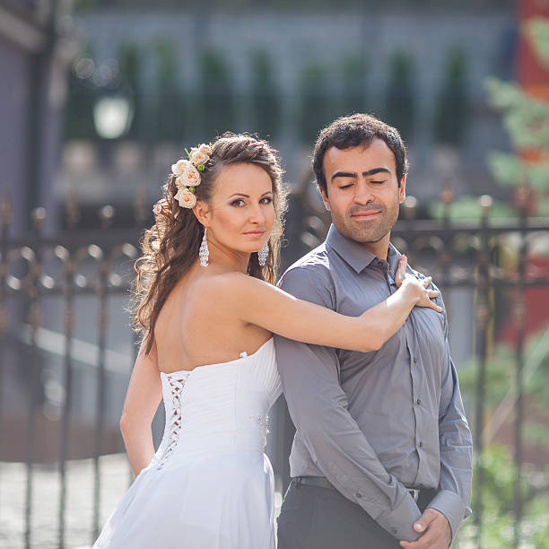 istock Happy bride and groom on their wedding 465904507