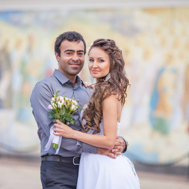 istock Happy bride and groom on their wedding 465904967
