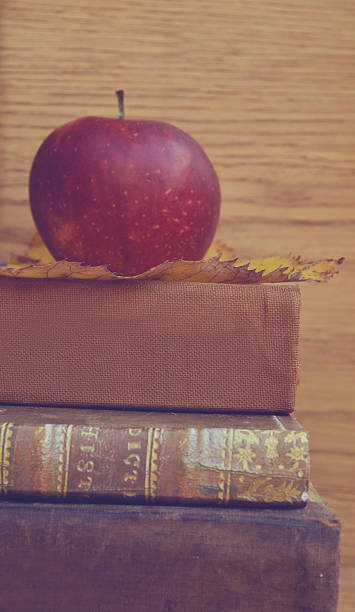 istock Vintage apple on old bookes 465906901