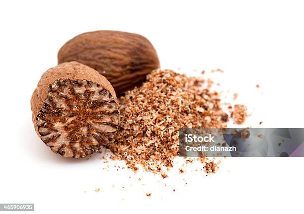 Nutmeg Isolated On White Background Stock Photo - Download Image Now - Brown, Close-up, Cut Out