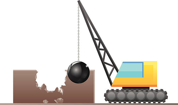 ilustrações, clipart, desenhos animados e ícones de demolisher destruição de um edifício - wrecking ball destruction chain sphere