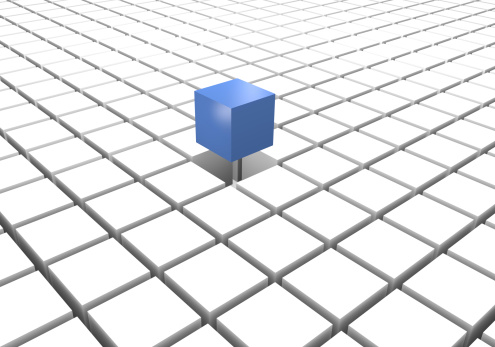 Blue different cube on a floor of white cubes