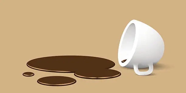 Vector illustration of overturned cup of coffee