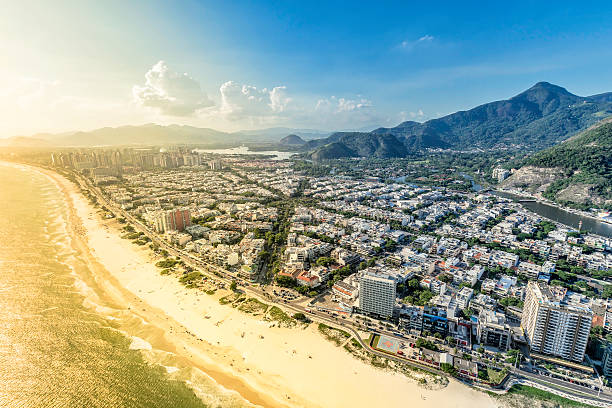 Rio de Janeiro, Barra da Tijuca aerial view Rio de Janeiro, Barra da Tijuca with sunset light aerial view, Brazil corcovado stock pictures, royalty-free photos & images