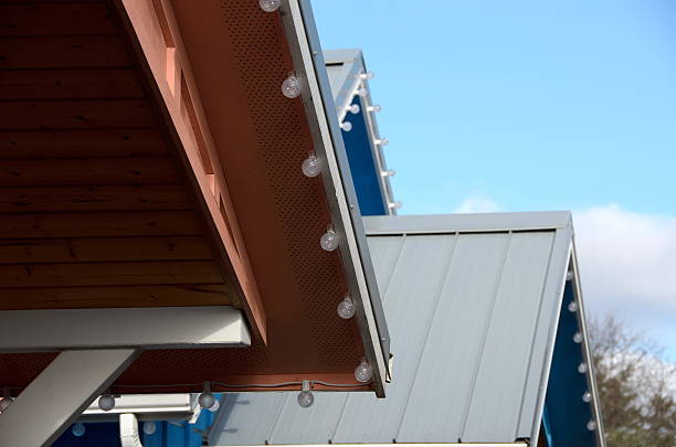istock Cabin roofs   with decoration lights in Ocean Shores 465911574