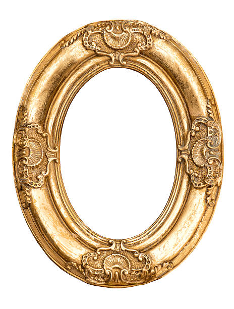 istock Golden oval frame isolated on white. Baroque style antique objec 465912720
