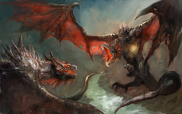 dragon fight vector art illustration