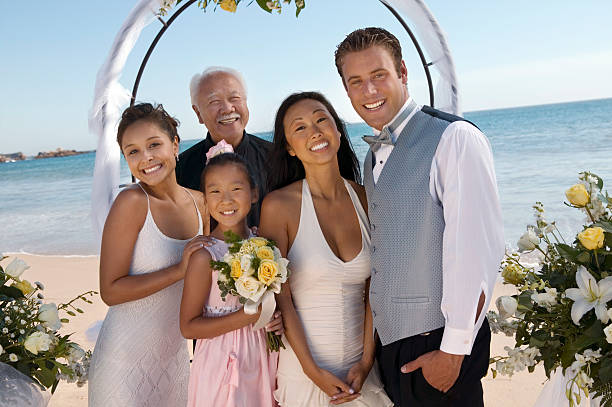 istock Bride and Groom With Family on Beach 465914641