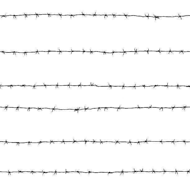 istock Seamless texture of black barbed wire isolated on white 465918066