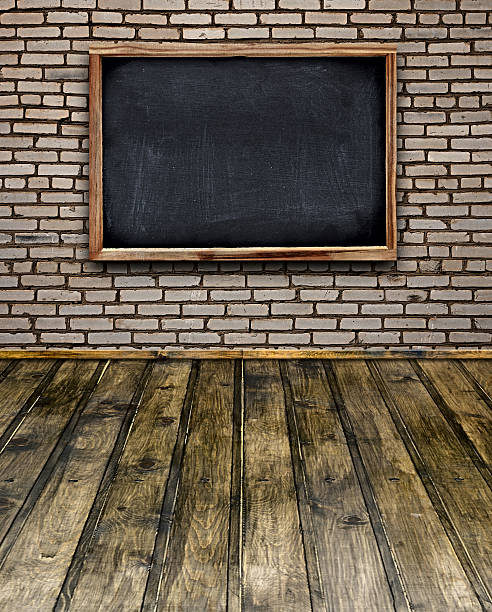 istock Blank chalkboard menu hang on brick wall in room style 465919079