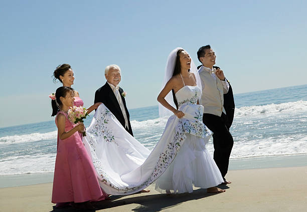 istock Bride and Groom With Family on Beach 465921521