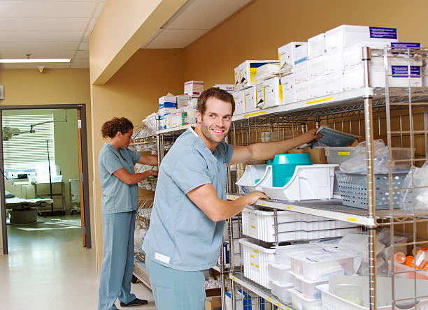 Two medical staff checking supplies