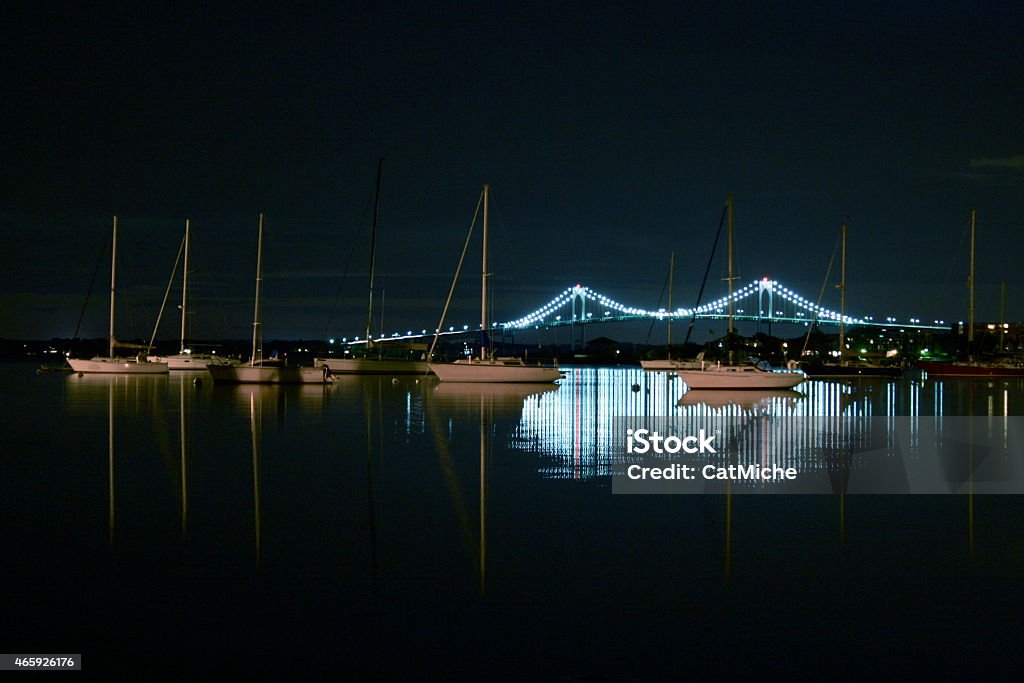 Newport Bridge at Night Newport Bridge at night, Jamestown, Rhode Island, USA  2015 Stock Photo