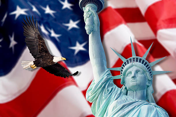 istock American Flag, flying bald Eagle,statue of liberty 465926890