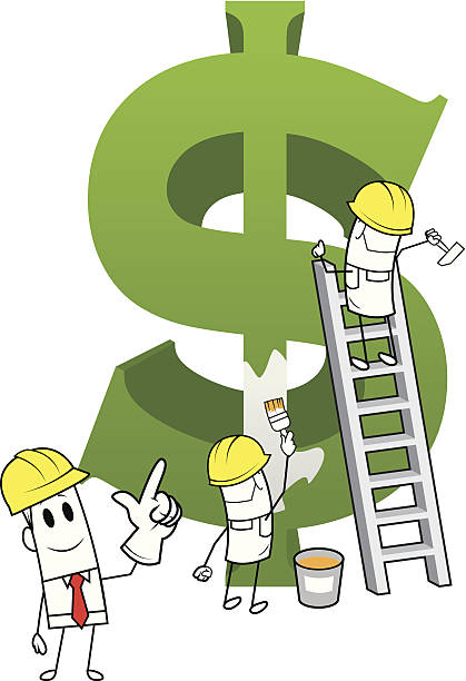 Square guy - build to dollar sign vector art illustration