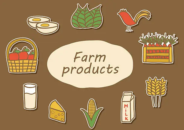 Vector illustration of Set of hand drawn stickers on farm products theme