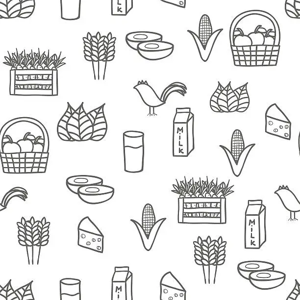 Vector illustration of Seamless hand drawn background on farm products theme