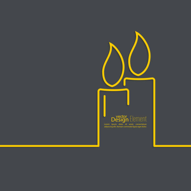 A design element of burning candles Two burning candles with a bright flame on a dark background. Outline. minimal. kerosene fuel stock illustrations