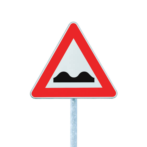 istock Uneven Road Sign With Pole, isolated detailed large closeup 465935115