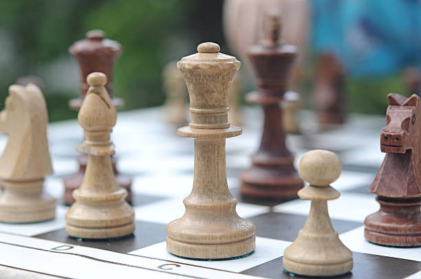 istock chess pieces on a table in the park 465935409