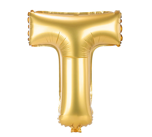 istock Gold balloon font upper case letters, T 465942285
