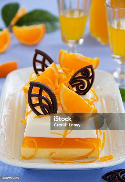 Creamy Orange Jelly With Tangerines And Chocolates Stock Photo - Download Image Now