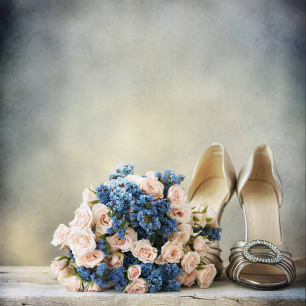 istock Wedding shoes and bouquet 465944149