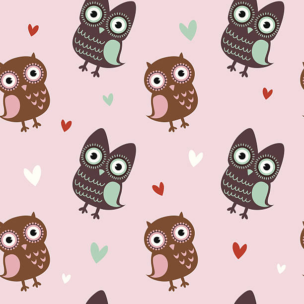 ilustrações de stock, clip art, desenhos animados e ícones de valentine sem costura textura com owls e corações - doily heart shape animal heart valentines day
