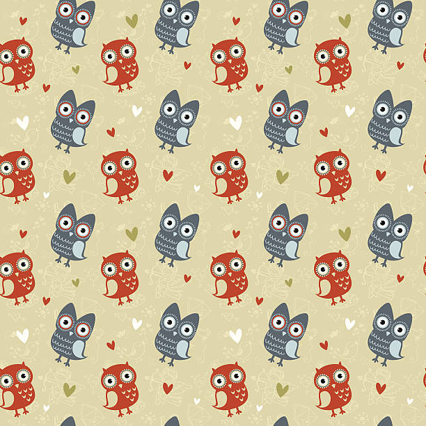 ilustrações de stock, clip art, desenhos animados e ícones de valentine sem costura textura com owls e corações - doily heart shape animal heart valentines day