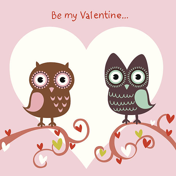 ilustrações de stock, clip art, desenhos animados e ícones de cartão de amor dia dos namorados com corações e owls - doily heart shape animal heart valentines day