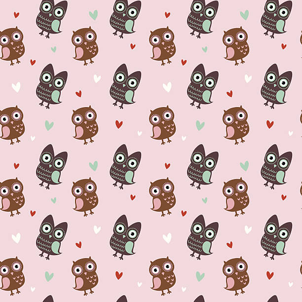 ilustrações de stock, clip art, desenhos animados e ícones de valentine sem costura textura com owls e corações - doily heart shape animal heart valentines day