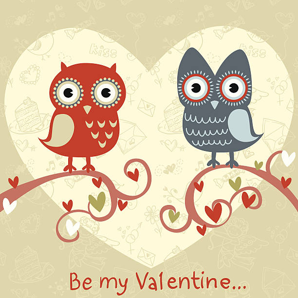 ilustrações de stock, clip art, desenhos animados e ícones de cartão de amor dia dos namorados com corações e owls - doily heart shape animal heart valentines day