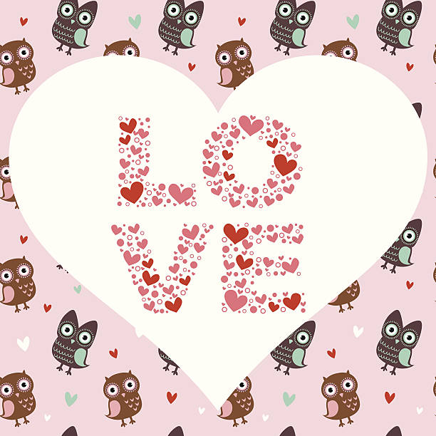 ilustrações de stock, clip art, desenhos animados e ícones de cartão de amor dia dos namorados com corações e owls - doily heart shape animal heart valentines day