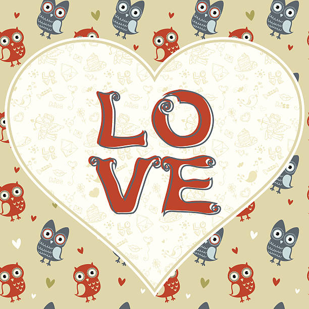 ilustrações de stock, clip art, desenhos animados e ícones de cartão de amor dia dos namorados com corações e owls - doily heart shape animal heart valentines day