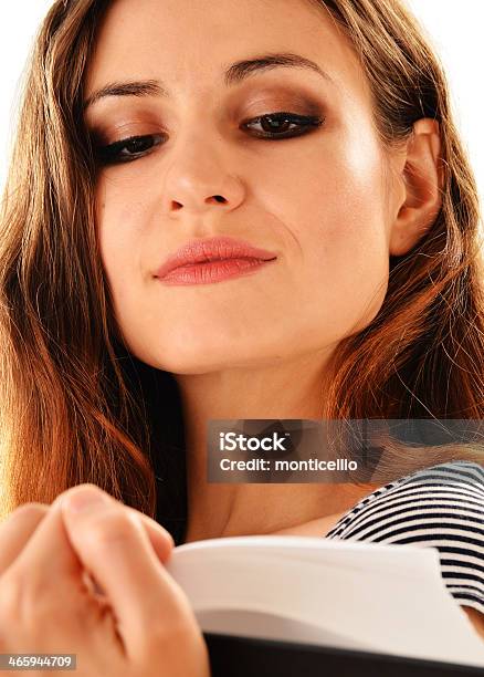 Young Woman Reading A Book Isolated On White Stock Photo - Download Image Now - Adult, Art, Art And Craft