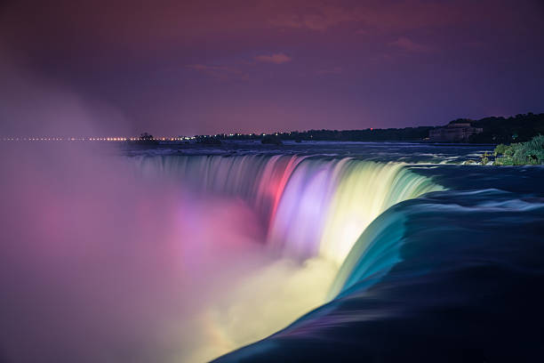 Niagara Falls at night with lights stock photo