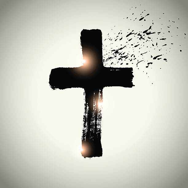 illustrazioni stock, clip art, cartoni animati e icone di tendenza di disegnati a mano nero grunge vettoriale, semplice christian cross-segnale inglese - christianity cross shape dirty grunge