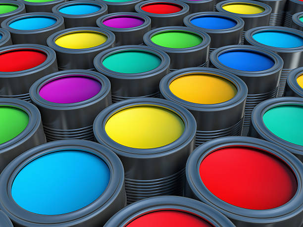 istock Abstract concept. Group of tin metal cans with color paint 465948546