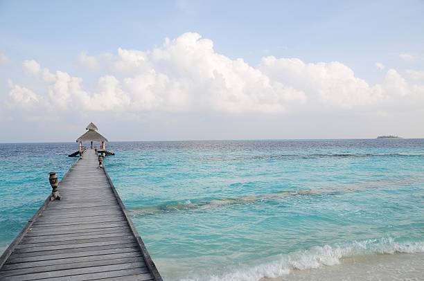 발신기 im paradies - hut maldives beach hut jetty 뉴스 사진 이미지