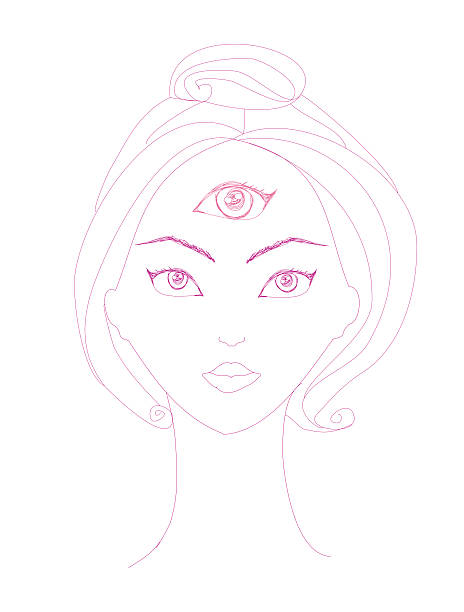 Woman with third eye, psychic supernatural senses vector art illustration