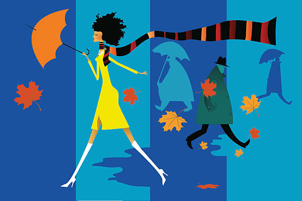 istock Umbrella, Women, Fashion Sector, Walking, Rain - Illustration 465952286