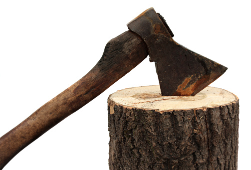 axe and firewood isolated on a white background.