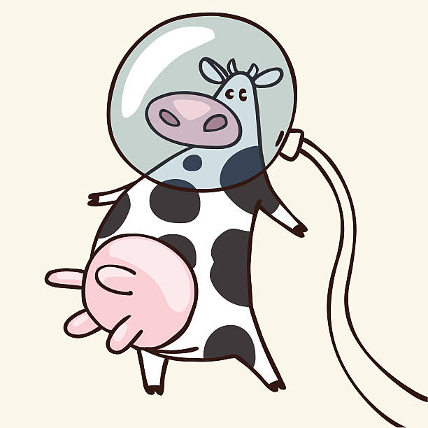 krowa w przestrzeni - cow moon nursery rhyme jumping stock illustrations