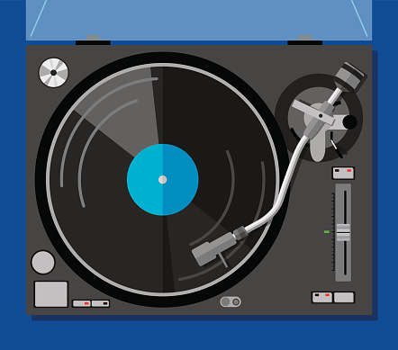 Vector illustration of a turntable with a record in flat style.