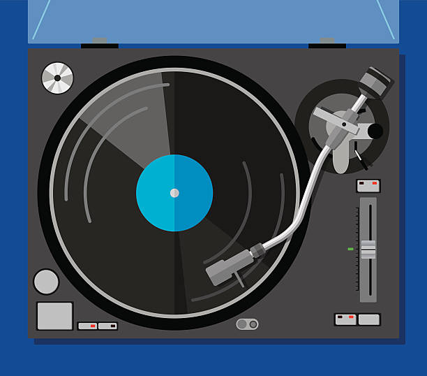 Turntable Vector illustration of a turntable with a record in flat style. dj decks stock illustrations
