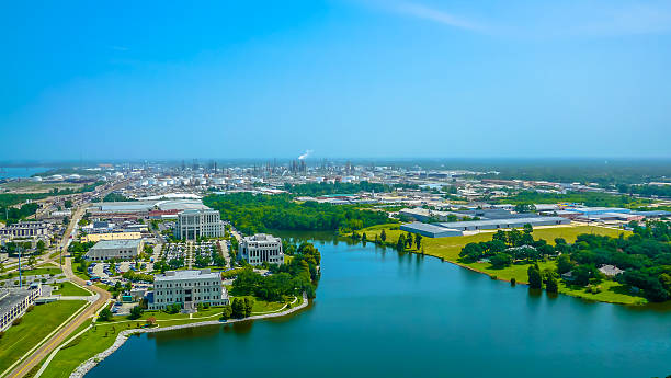 Aerial view of Baton Rouge on a sunny day An aerial view of Baton Rouge from the State Capitol building downtown. baton rouge stock pictures, royalty-free photos & images