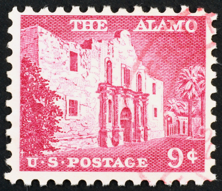 Alamo mission celebrated on a vintage american stamp